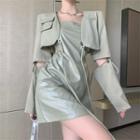Long-sleeve Cropped Blazer / Suspender Cutout A-line Dress