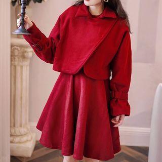Set: Cropped Jacket + Long-sleeve Mini A-line Dress