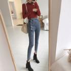 High-waist Asymmetric Skinny Jeans