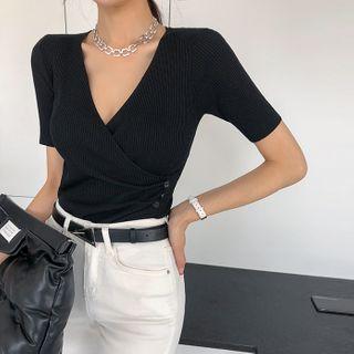 Fitted Wrapped Rib Knit Top