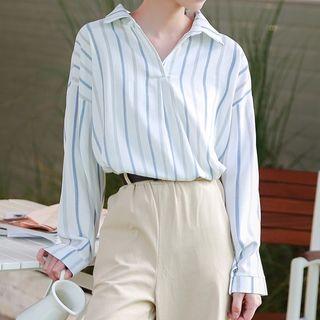 Long-sleeve Striped Blouse Stripe - Blue - One Size