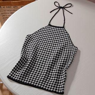 Halter Check Camisole Top Black & White - One Size