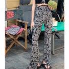 Print High-waist Boot-cut Pants As Figure - One Size
