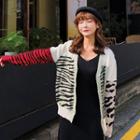 Zebra Patterned Panel Buttoned Cardigan As Shown In Figure - One Size