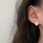 Cat Eye Stone Heart Ear Stud 1 Pair - S925 Silver Needle Earrings - One Size