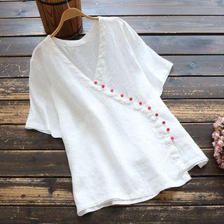 V-neck Short-sleeve Cheongsam Top