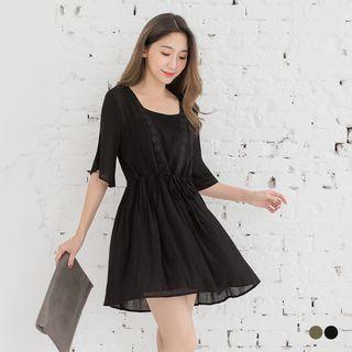 Plunging V-front Chiffon Flared Dress