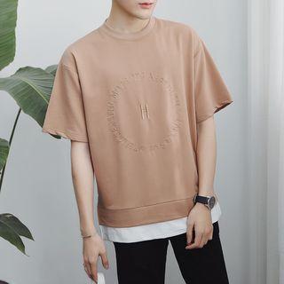 Lettering Embroidered Mock Two-piece Short-sleeve T-shirt