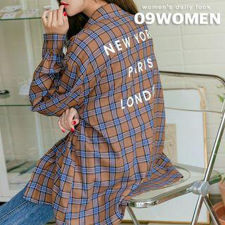 Letter-printed Plaid Shirt