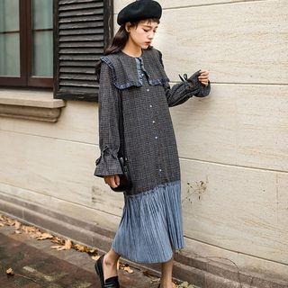 Sailor Collar Pleated Panel Plaid Dress