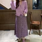Cable-knit Cardigan / Midi Floral A-line Skirt