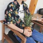 Pineapple Print Elbow Sleeve Shirt