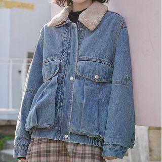 Faux Shearling Collar Denim Jacket