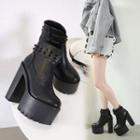 Studded Faux Leather Platform Chunky Heel Ankle Boots