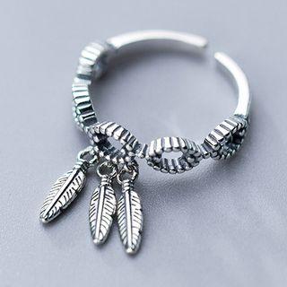 925 Sterling Silver Feather Ring Open Ring - 925 Sterling Silver - One Size