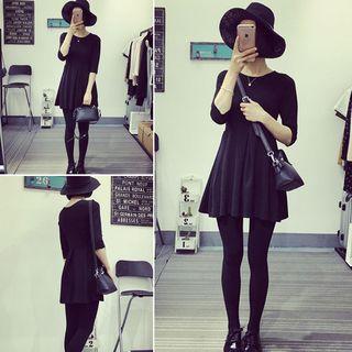 Plain 3/4 Sleeve A-line Dress