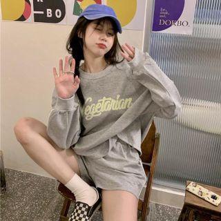 Drawstring Lettering T-shirt + Sports Gray - One Size