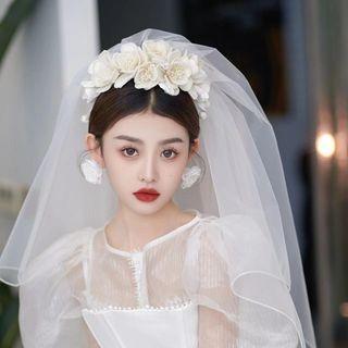Flower Wedding Veil / Dangle Earring / Set