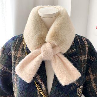 Knit Bow Faux Fur Scarf
