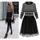 Stripe Mock Two-piece Tulle Dress