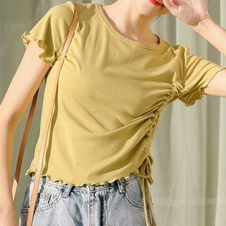 Ruched Side Frilled Trim Short-sleeve Top