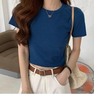 Round-neck Cropped Short-sleeve Top