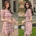 Short-sleeve Plaid Cropped Blouse / Mini A-line Dress