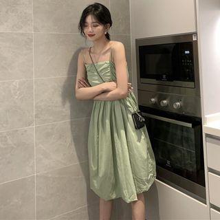 Ruched-side Square-neck Plain Dress