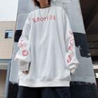 Lettering Round Neck Oversize Pullover White - One Size