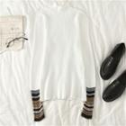 Striped Mock-neck Long-sleeve Slim-fit Knit Top As Figure - One Size