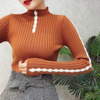 Color Block Mock Neck Knit Pullover