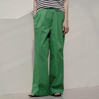 Belted-side Flap Wide-leg Pants