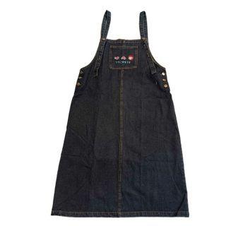 Embroidered Denim Midi Overall Dress Black - One Size