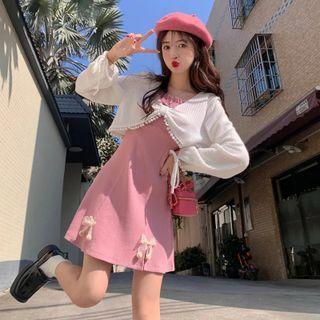 Long-sleeve Top / Sleeveless Ribbon Dress
