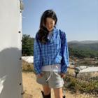Plaid Cotton Anorak Pullover Blue - One Size