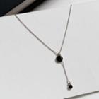 Disc Glaze Pendant Y Necklace 1 Pc - Necklace - Black Pendant - Silver - One Size