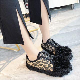 Leopard Print Faux Fur Panel Sneakers