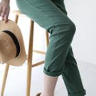 Cropped Band-waist Linen Blend Pants