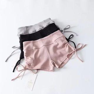 High-waist Plain Side-drawstring Yoga Shorts