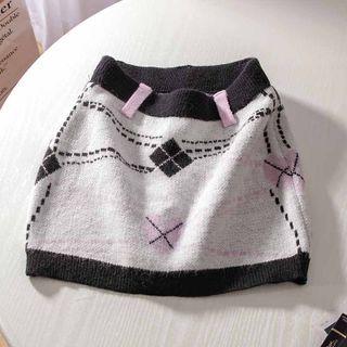 Print Knit Mini Pencil Skirt Gray & Black - One Size