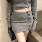 Knit Mini Fitted Skirt Skirt - Gray - One Size