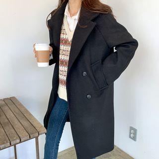 Notch-lapel Raglan-sleeve Double-breasted Coat