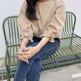 Bell-sleeve Pintuck-trim Top