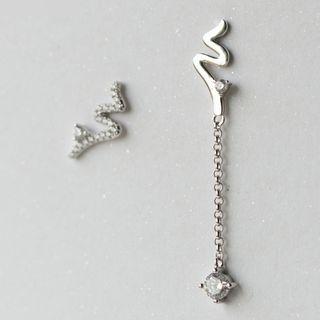 S925 Silver Rhinestone Non-matching Earrings