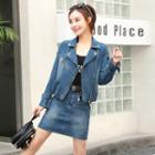 Set: Zip-up Denim Jacket + Denim Skirt