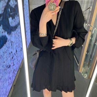 Long-sleeve V-neck Mini Smock Dress