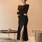 Side Slit Long-sleeve Midi Knitted Dress