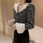 Bell-sleeve Peter Pan Collar Frill Trim Floral Printed Blouse