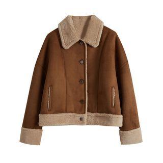 Fleece Lined Faux Suede Jacket Caramel - One Size