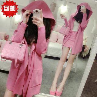 Set: Hooded Jacket + Spaghetti Strap Top + Mini Skirt Set Of 3 - One Size